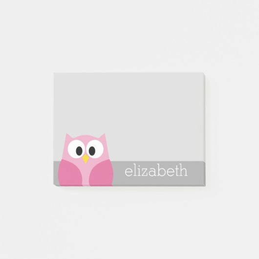 Cute Cartoon Owl - Roze en grijze aangepaste naam Post-it® Notes (Voorkant)