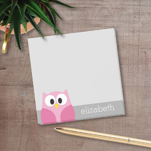Cute Cartoon Owl - Roze en grijze aangepaste naam Post-it® Notes