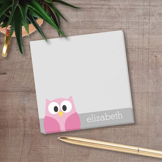 Cute Cartoon Owl - Roze en grijze aangepaste naam Post-it® Notes