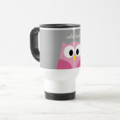 Cute Cartoon Owl - Roze en grijze aangepaste naam Reisbeker (Voorkant links)