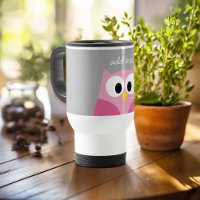 Cute Cartoon Owl - Roze en grijze aangepaste naam