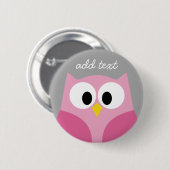 Cute Cartoon Owl - Roze en grijze aangepaste naam Ronde Button 5,7 Cm (Voorkant /achterkant)