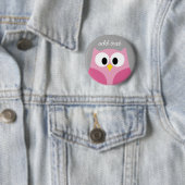 Cute Cartoon Owl - Roze en grijze aangepaste naam Ronde Button 5,7 Cm (In situ)
