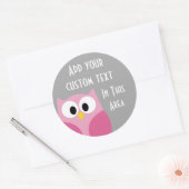Cute Cartoon Owl - Roze en grijze aangepaste naam Ronde Sticker (Envelop)