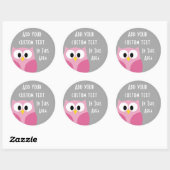 Cute Cartoon Owl - Roze en grijze aangepaste naam Ronde Sticker (Vel)