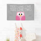 Cute Cartoon Owl - Roze en grijze aangepaste naam Spandoek (Insitu)