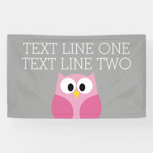 Cute Cartoon Owl - Roze en grijze aangepaste naam Spandoek (Horizontaal)