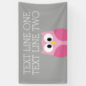 Cute Cartoon Owl - Roze en grijze aangepaste naam Spandoek (Verticaal)