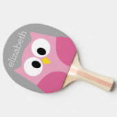 Cute Cartoon Owl - Roze en grijze aangepaste naam Tafeltennisbatje (Zijkant)