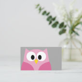 Cute Cartoon Owl - Roze en grijze aangepaste naam Visitekaartje (Staand voorkant)