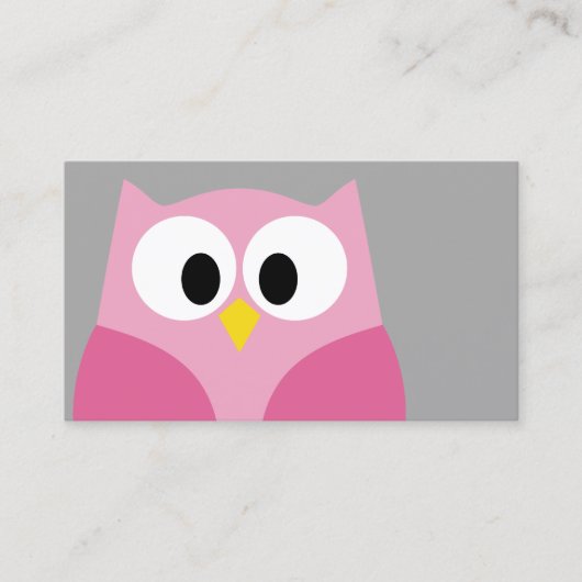 Cute Cartoon Owl - Roze en grijze aangepaste naam Visitekaartje (Voorkant)