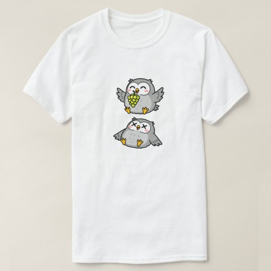 Cute Cartoon Owls Eating Grapes Funny Gray Owl T-shirt (Design voorkant)