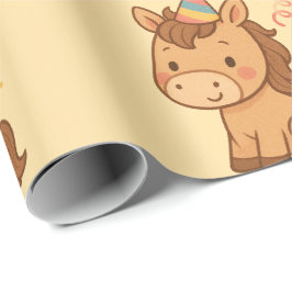 Cute Cartoon Paard met Feesthoed Inpakpapier