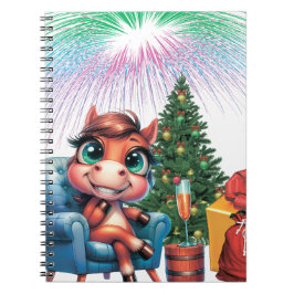 Cute Cartoon Paard Oud en Nieuw Viering Notitieboek