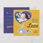 Cute Cartoon Paarse Whale Valentijn Fotogroet Feestdagenkaart (Voorkant / Achterkant)