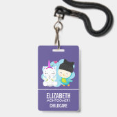 Cute Cartoon Pals - Happy Unicorn & Bird Badge (Voorkant met koord)