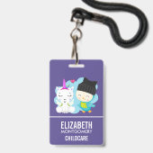 Cute Cartoon Pals - Happy Unicorn & Bird Badge (Achterkant met koord)