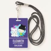 Cute Cartoon Pals - Happy Unicorn & Bird Badge (Achterkant met draagriem)