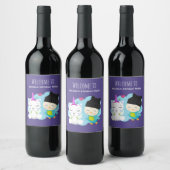 Cute Cartoon Pals - Happy Unicorn & Bird Birthday Wijn Etiket (Flessen)