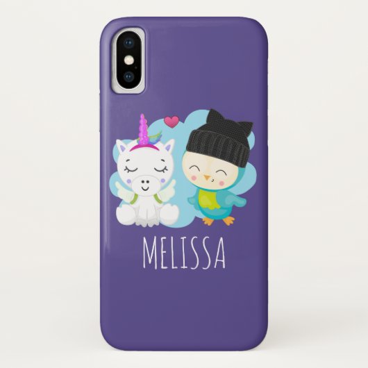 Cute Cartoon Pals - Happy Unicorn & Bird Case-Mate iPhone Case (Achterkant)