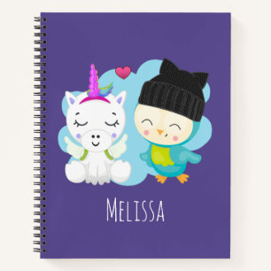 Cute Cartoon Pals - Happy Unicorn & Bird Notitieboek