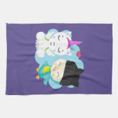 Cute Cartoon Pals - Happy Unicorn & Bird Theedoek (Horizontaal)