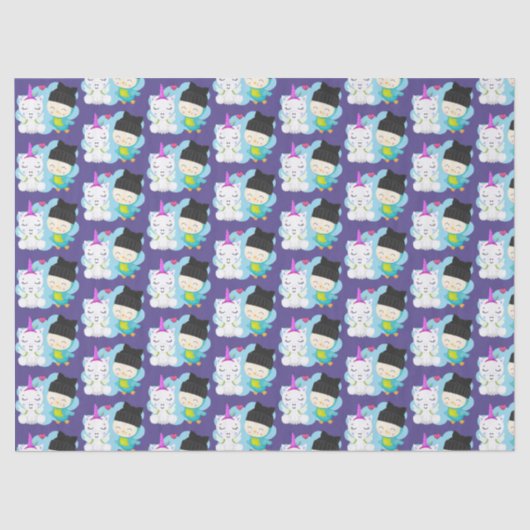 Cute Cartoon Pals - Happy Unicorn & Bird Tissuepapier (Voorkant)