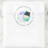 Cute Cartoon Pals - Happy Unicorn & Bird Vierkante Sticker (Tas)