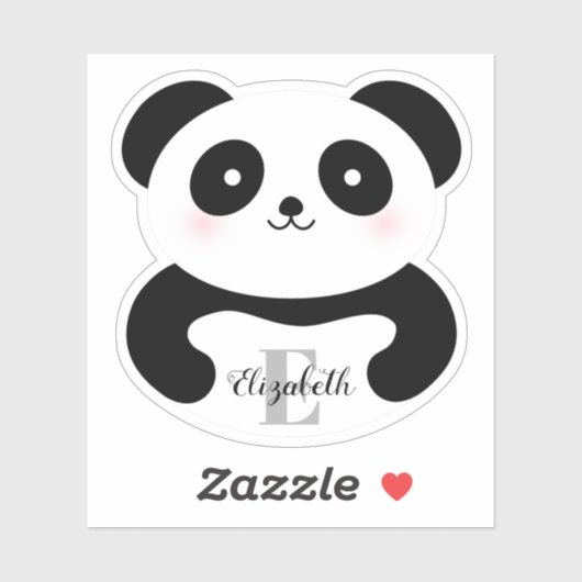Cute Cartoon Panda Beer Monogram Naam Sticker (Vel)