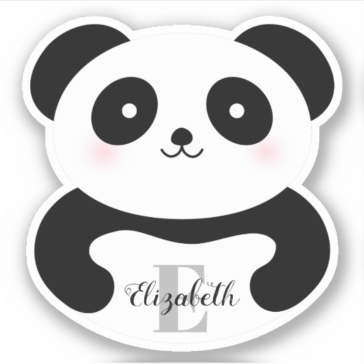 Cute Cartoon Panda Beer Monogram Naam Sticker (Voorkant)