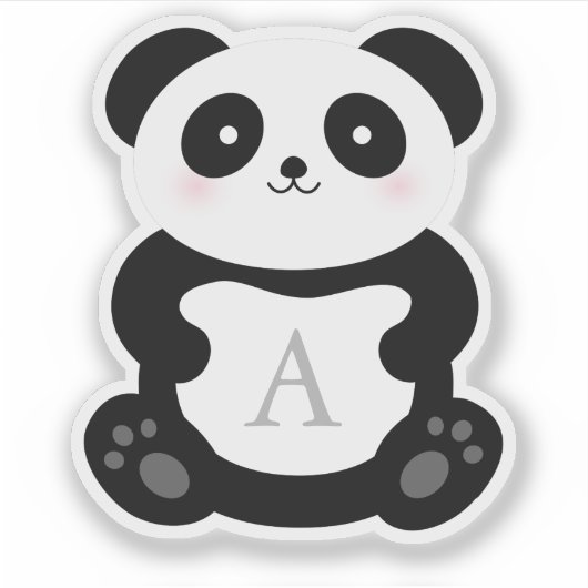 Cute Cartoon Panda Beer Monogram Sticker (Voorkant)