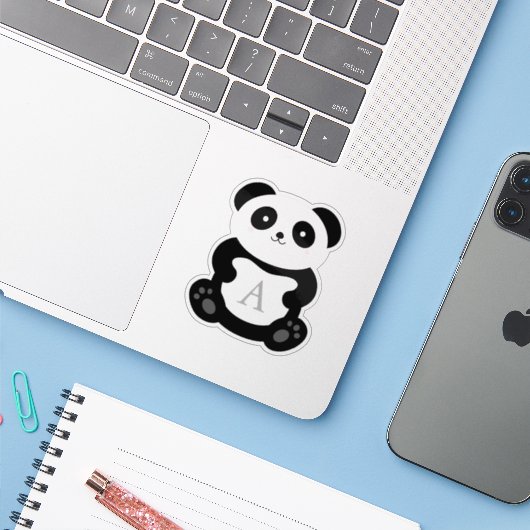Cute Cartoon Panda Beer Monogram Sticker (Laptop met iPhone)