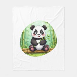 Cute Cartoon Panda on Bamboo Patch Fleece Deken