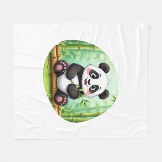 Cute Cartoon Panda on Bamboo Patch Fleece Deken (Voorkant (Horizontaal))