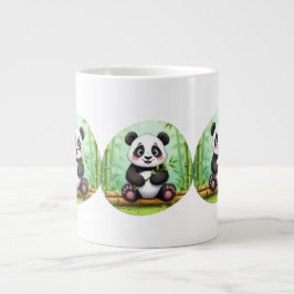 Cute Cartoon Panda on Bamboo Patch Grote Koffiekop