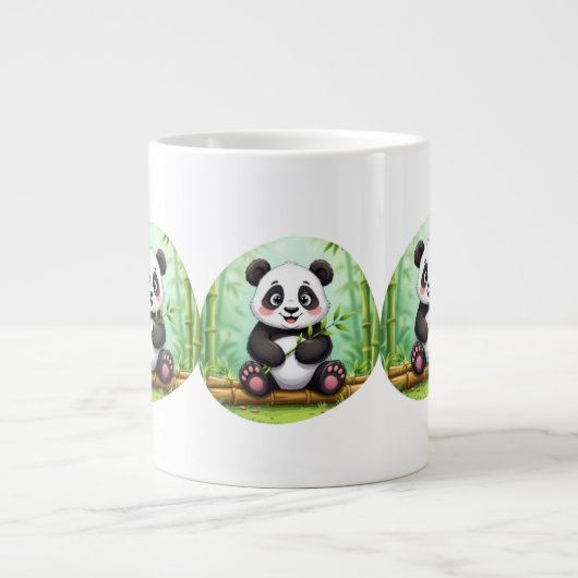 Cute Cartoon Panda on Bamboo Patch Grote Koffiekop (Voorkant)