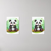 Cute Cartoon Panda on Bamboo Patch Muurkunst Sets (Voorkant)