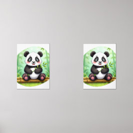 Cute Cartoon Panda on Bamboo Patch Muurkunst Sets