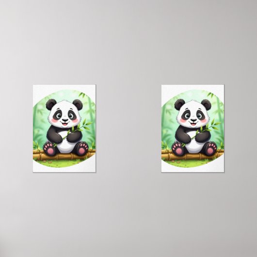 Cute Cartoon Panda on Bamboo Patch Muurkunst Sets (Voorkant)