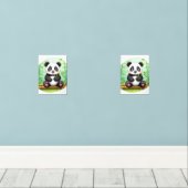 Cute Cartoon Panda on Bamboo Patch Muurkunst Sets (Houten vloer)