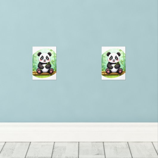 Cute Cartoon Panda on Bamboo Patch Muurkunst Sets (Houten vloer)