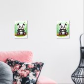 Cute Cartoon Panda on Bamboo Patch Muurkunst Sets (Woonkamer)