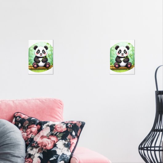 Cute Cartoon Panda on Bamboo Patch Muurkunst Sets (Woonkamer)