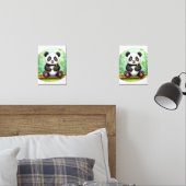 Cute Cartoon Panda on Bamboo Patch Muurkunst Sets (Slaapkamer)
