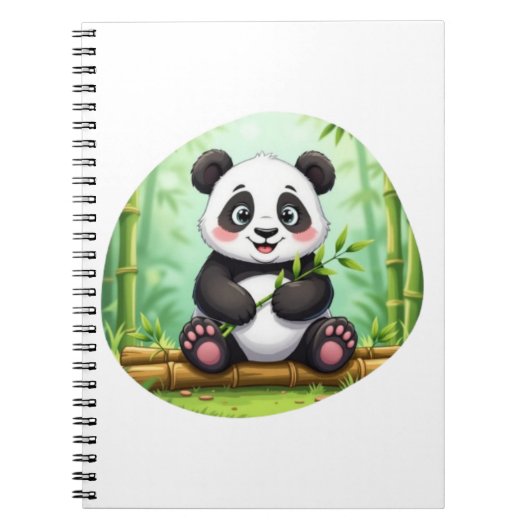 Cute Cartoon Panda on Bamboo Patch Notitieboek (Voorkant)