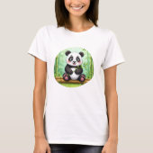 Cute Cartoon Panda on Bamboo Patch T-shirt (Voorkant)