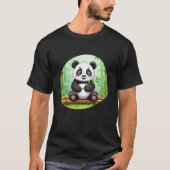 Cute Cartoon Panda on Bamboo Patch T-shirt (Voorkant)