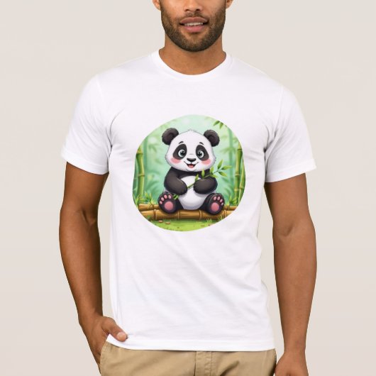 Cute Cartoon Panda on Bamboo Patch T-shirt (Voorkant)