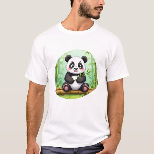 Cute Cartoon Panda on Bamboo Patch T-shirt (Voorkant)