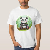 Cute Cartoon Panda on Bamboo Patch T-shirt (Voorkant)